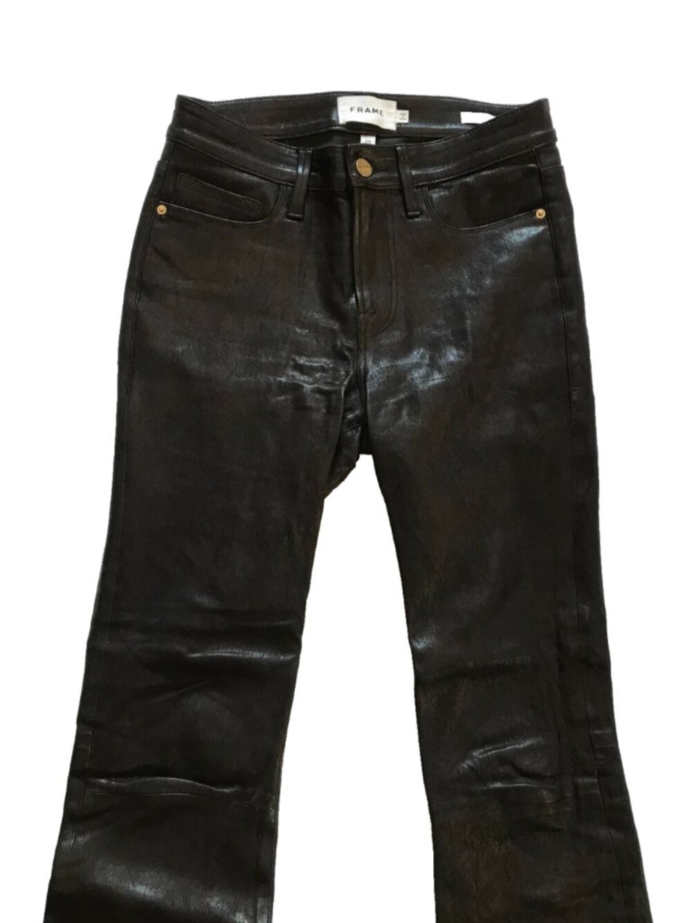 Frame Le Crop Mini Boot Leather Pants Womens 26 Black High Rise Waist Stretch - Picture 4 of 15